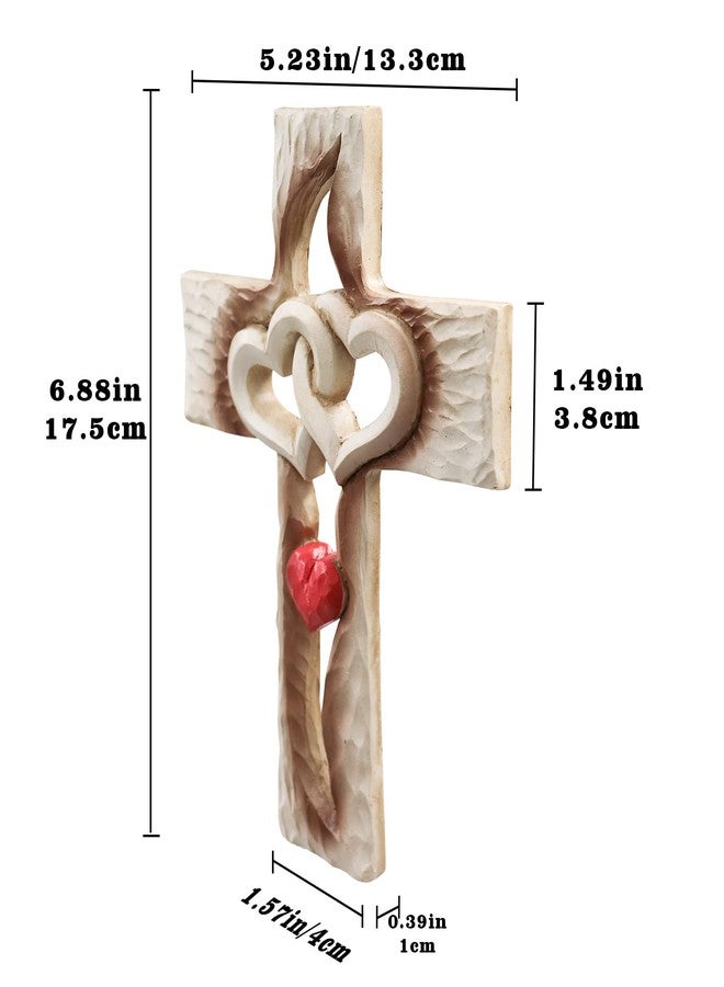 Oooct Carved Cross, Resin Cross Wall Decor, Intertwined Hearts & Never Separates Love, Great Christian Gift, Wall Art Gift, Home Living Room Decor - 6.88 × 5.23 Inch - Image 4